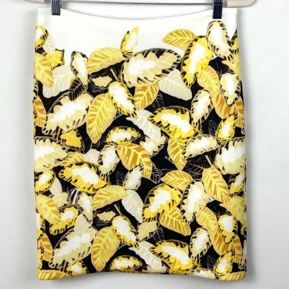 Opening Ceremony Painted Leaves Neoprene Skirt Size Medium Yellow White Boho M - Picture 7 of 9
